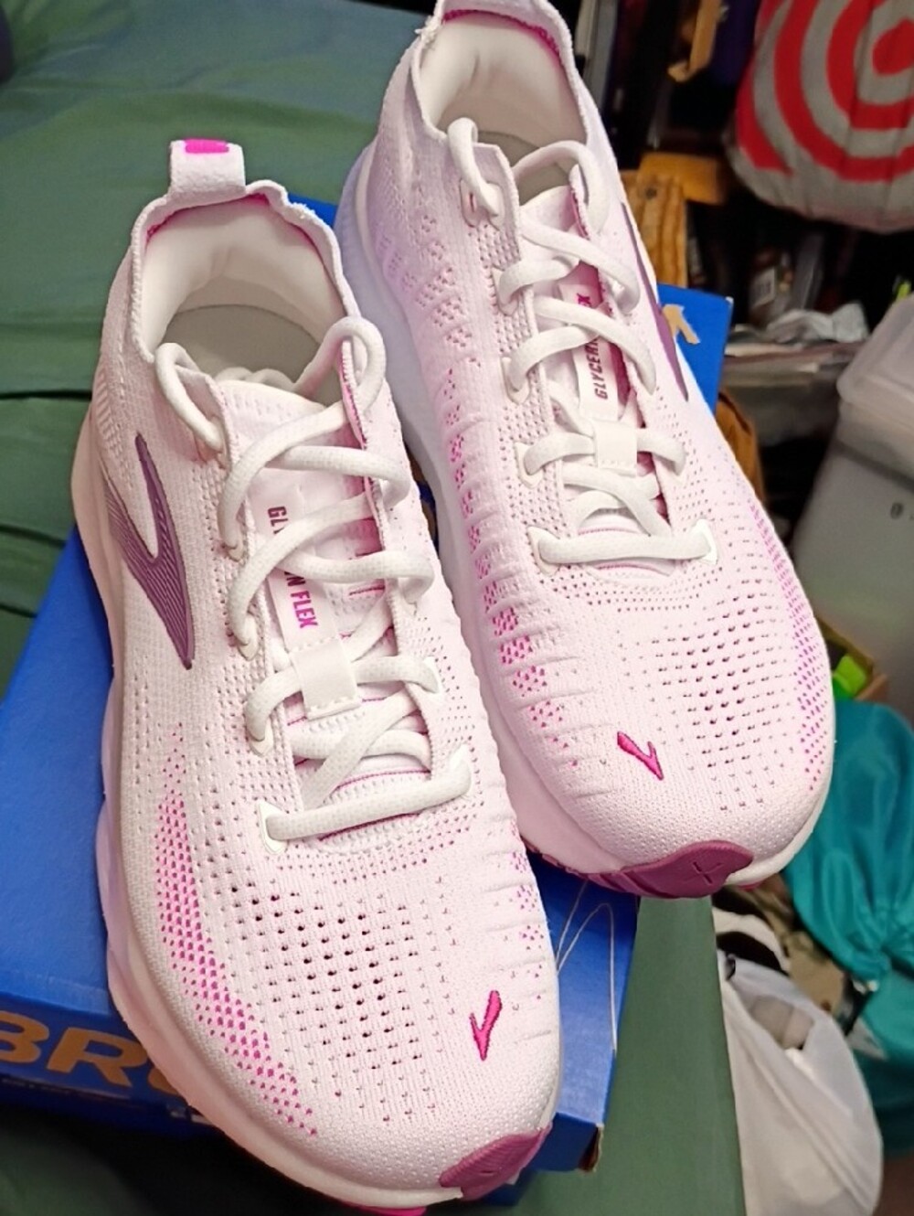 Brooks Glycerin Flex Women's Running Shoes — White with Pink Accents